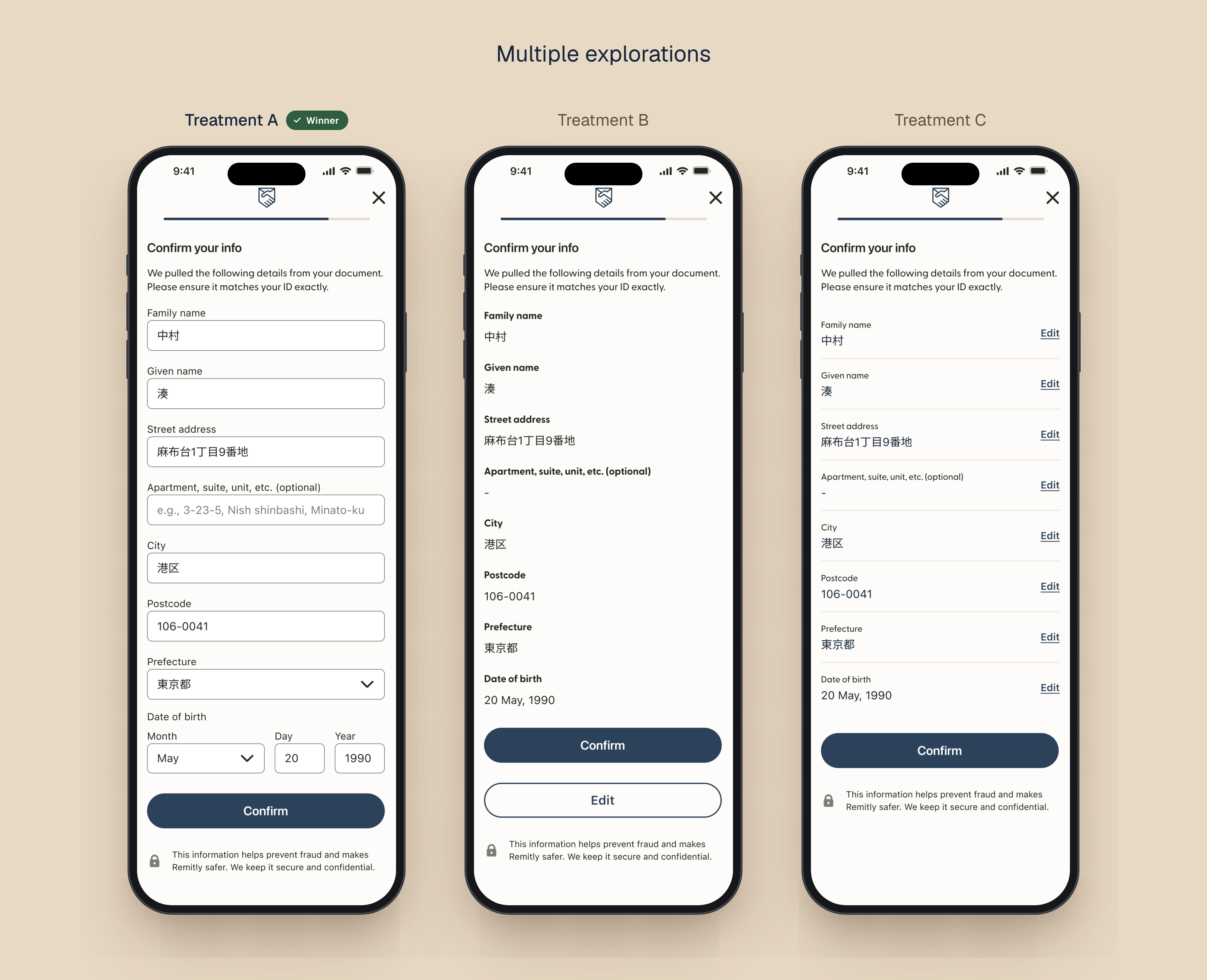 Japan send experience screens showing the Liquid webview handoff and identity-verification preparation.